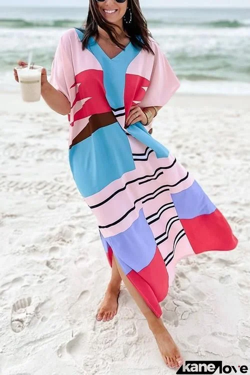 Color Block Bat Beach Maxi Dress