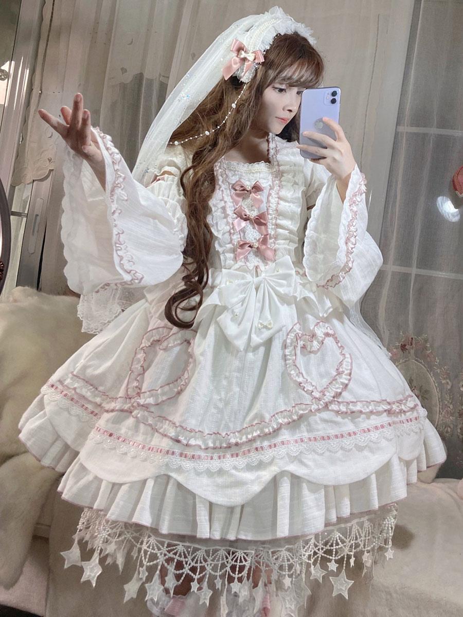 Sweetheart White Polyester Ruffle Lace Bow White OP Removable Sleeve Lolita