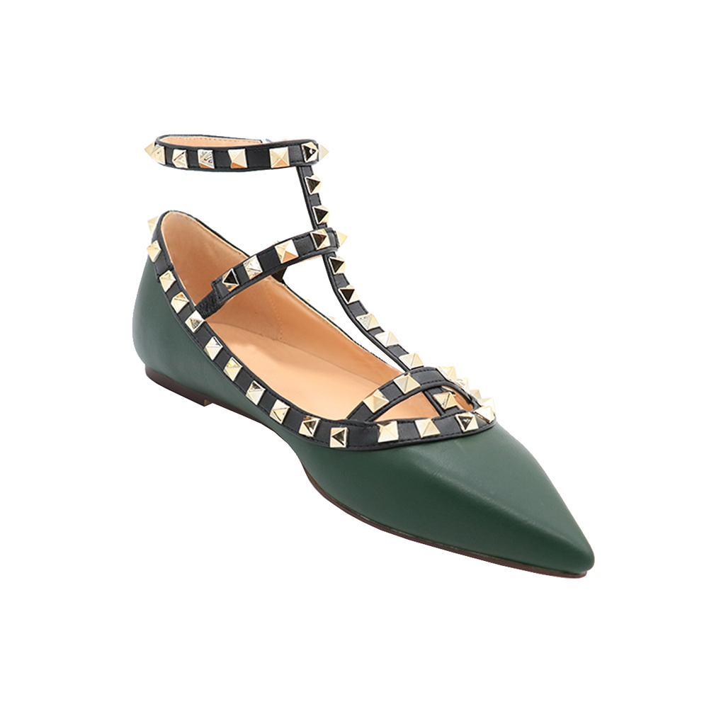 Women's Flats Rivets Rockstud Daily Pointed Toe Ballet Green Shoes Matte-vocosishoes
