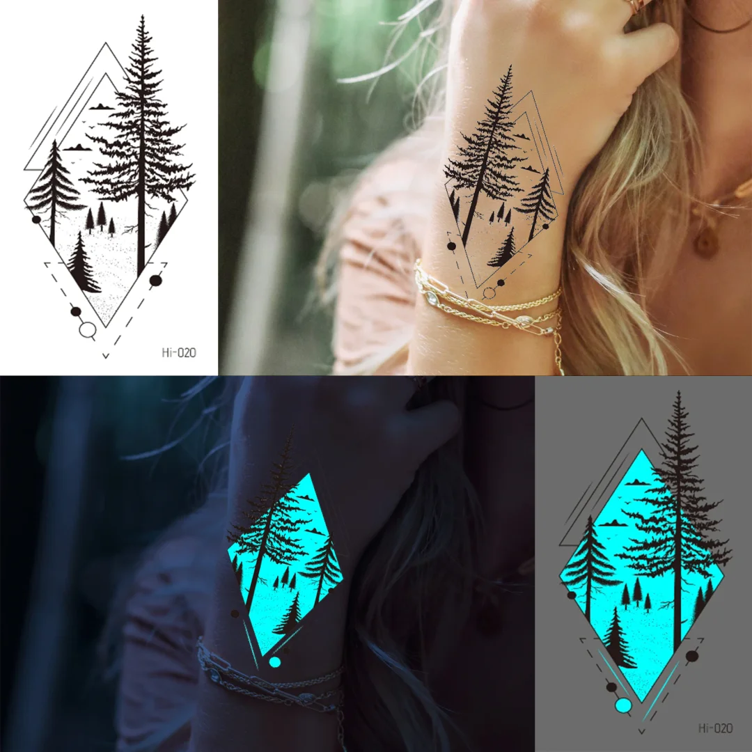 Sdrawing Glowing Butterfly Sea Waves Temporary Tattoos For Women Men Glow In The Dark Glitter Feather Fake Tattoo Sticker Luminous
