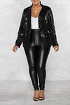 Women's Shiny Sequin Lapel Button Slim Front Blazer Coat