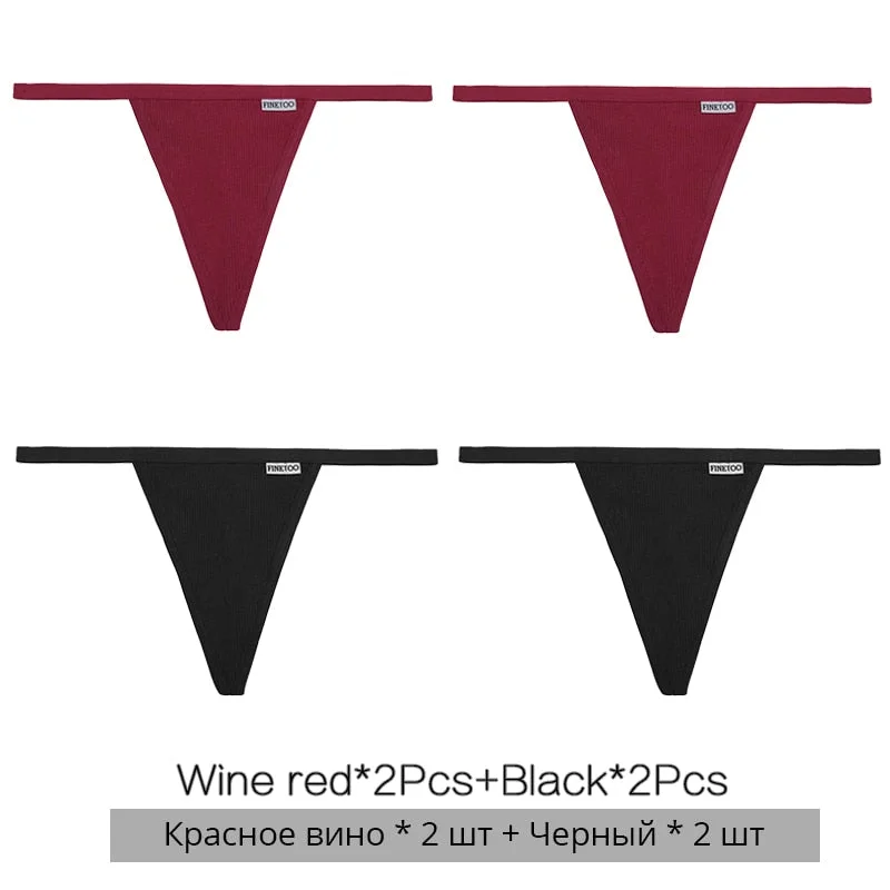 FINETOO 3Pcs/4Pcs Cotton Thongs Women Sexy G-string Panties M-XL Girl Underpants Low-rise T-back Underwear Female Lingerie Panty