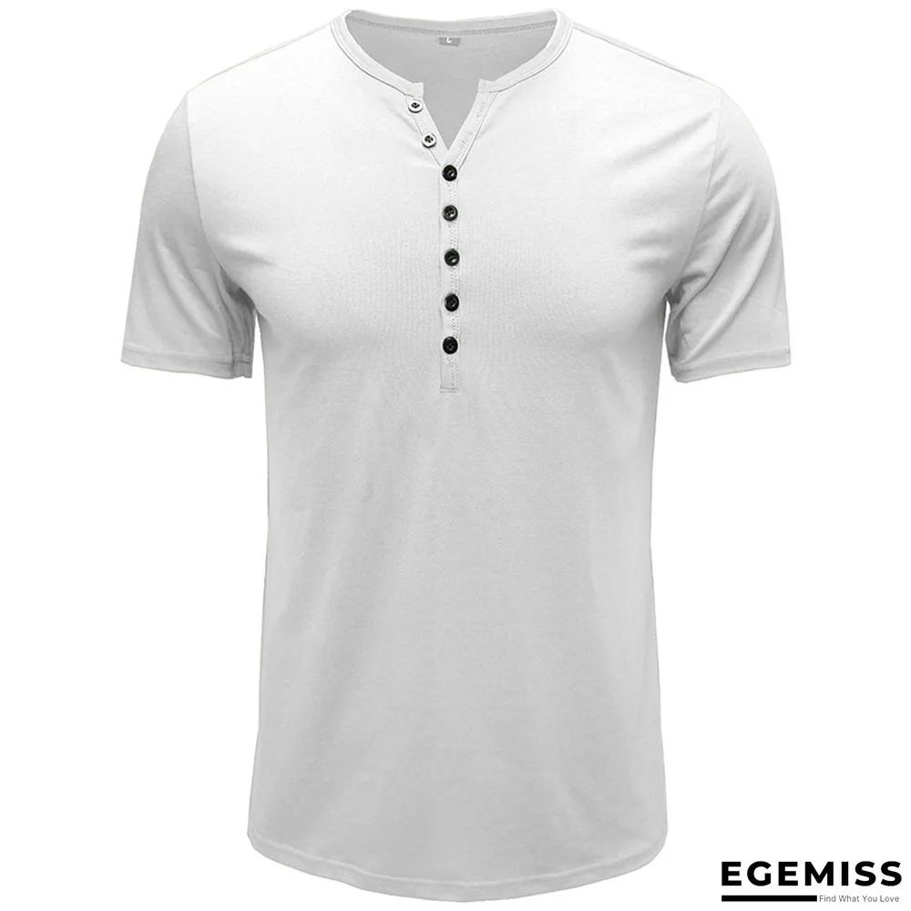 Men's Clothing Men's Henley Shirt Short Sleeved T-shirt Solid Color Top | EGEMISS