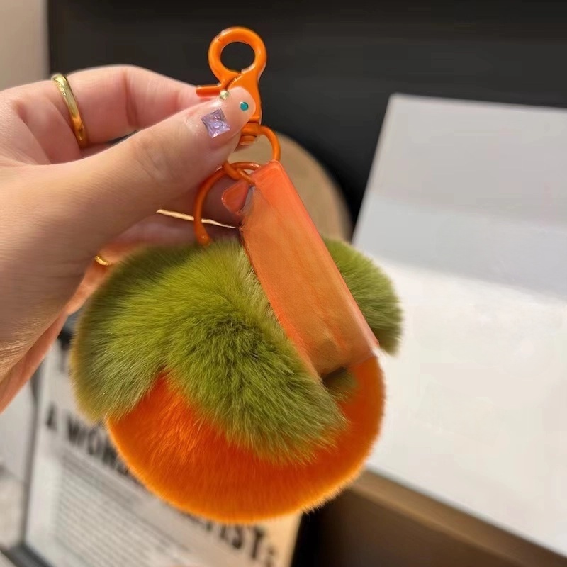 Imitation Rex Rabbit Fur Persimmon Pendant Persimmon Persimmon Ruyi Good Thing Happened Car Keychain Fur Ball Pendant Bag Ornaments Batch