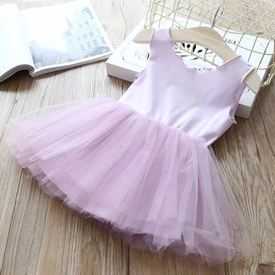 Girls lace dress  summer girl V backless dress kids baby Girls mesh stitching beauty sundress children dresses-Mayoulove
