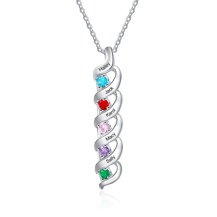 Personalized Birthstone Necklace Pendant With 5 Name And 5 Birthstone