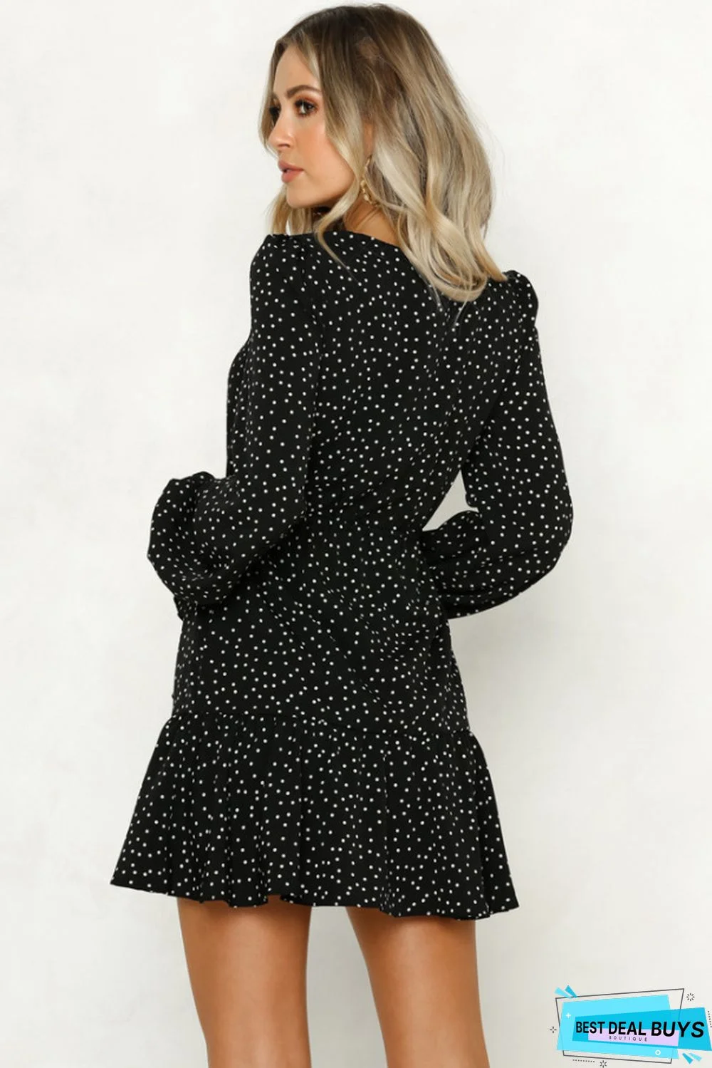 Sexy V-Neck Polka Dot Dress Black Dresses