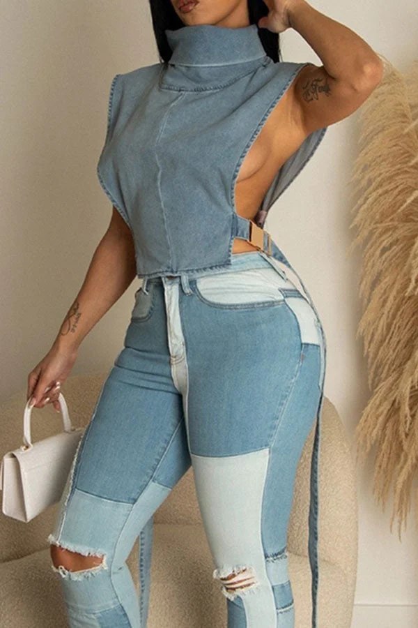 Solid Color Hot Buckled Denim Camisole