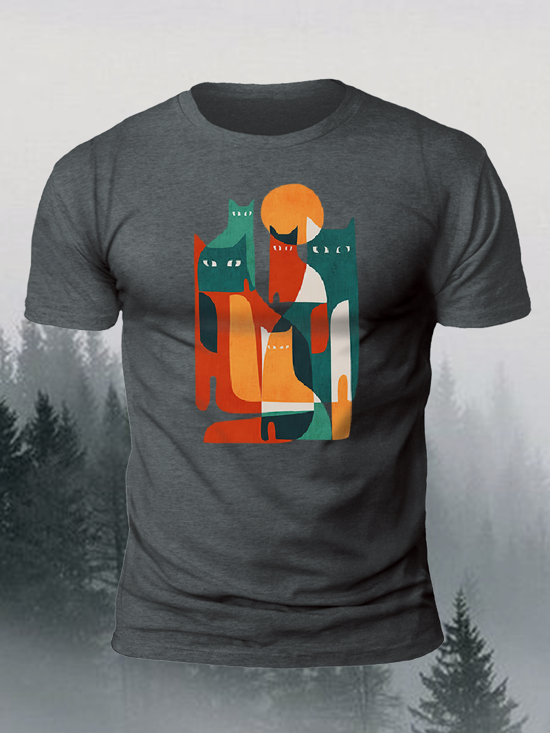 Men's Geometric Family Cat Short-Sleeved Shirt