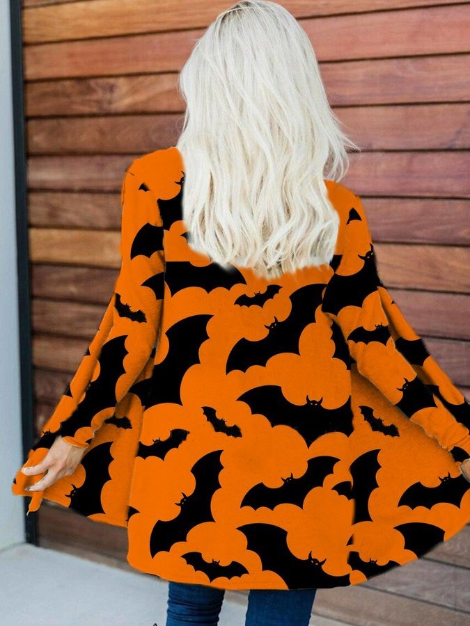 Halloween Bat Print Long Sleeve Casual Cardigan