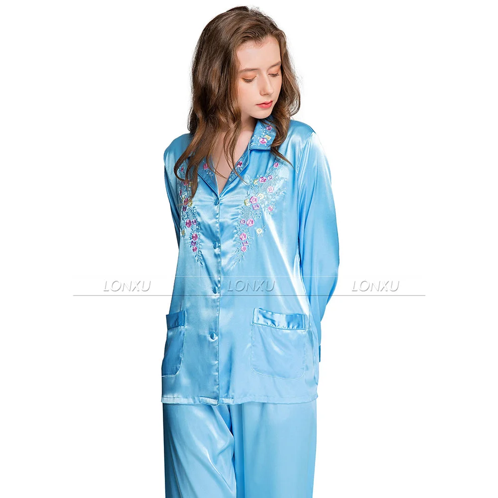 Womens Silk Satin Pajamas Set