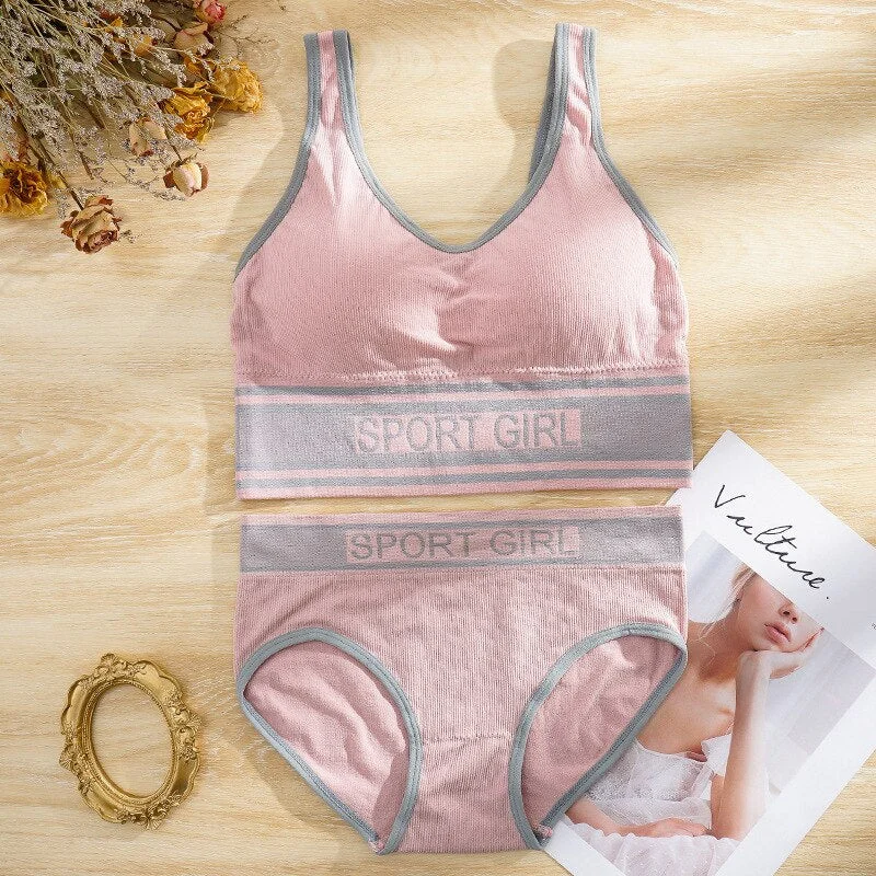 Meet'r Women's Sexy Sports Underwear Set Seamless Girl Comfortable Letter Bra Set Female Fitness Top Active Wear Lingerie Set