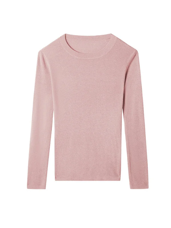 Solid Color Skinny Long Sleeves Round-Neck Sweater Tops Pullovers Knitwear