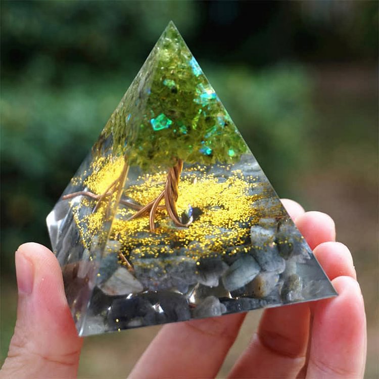 Inner Light - Peridot & Moonstone Orgone Pyramid