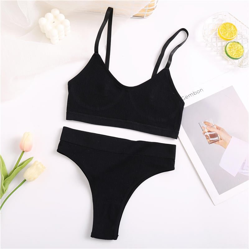FINETOO Seamless Bra Set Women Underwear Sexy Crop Top Suit Bralette Female Lingerie Basic Stretchy Ribbed Tank Tops S-XL