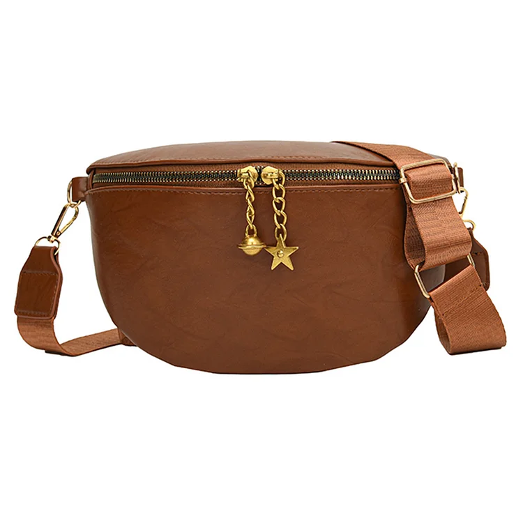 Retro Chest Bag Pack PU Leather Sling Bag Simple for Female Women (Brown)