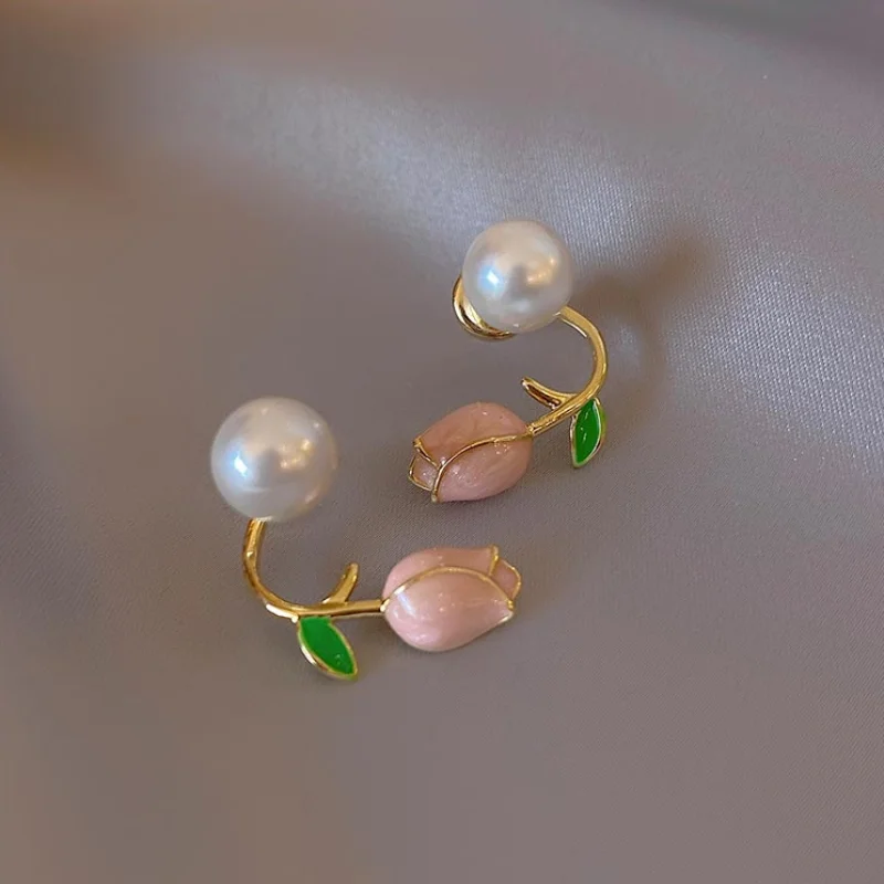 Tulip Flower Pearl Earrings