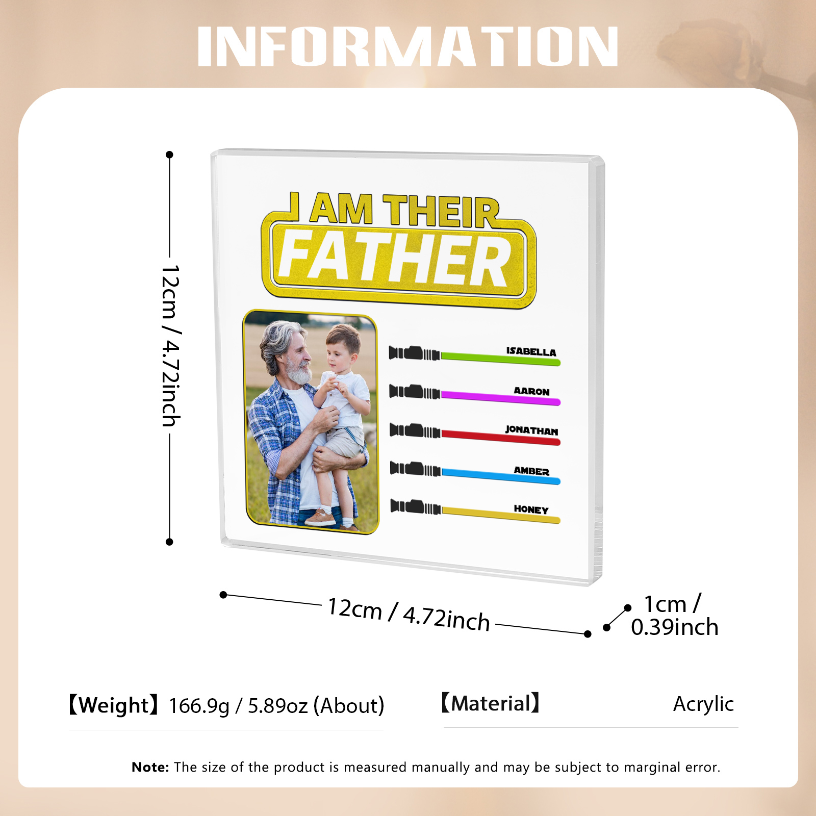 5 Names - Personalised Photo & Name Acrylic Square Keepsake Rectangle Plaque "I Am Their Father" Gifts for Dad-Jessemade AU