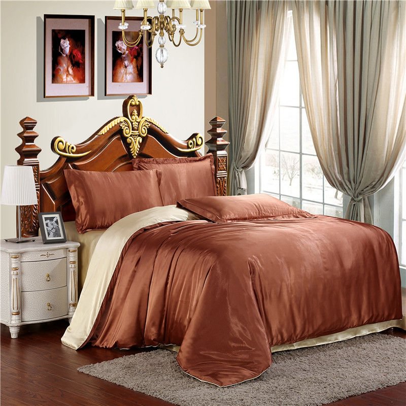 New 100 Pure Satin Silk Bedding Set Home Textile King Size Bed Set Bed Clothes Duvet Cover Flat 3687
