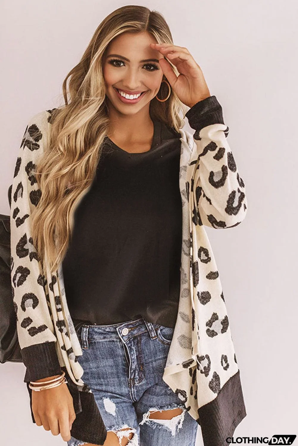 Print Hooded Open Front Cardigan