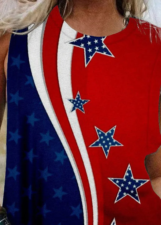 Fashion Colorblock Independence Day Theme Print Cotton Beach Top Summer