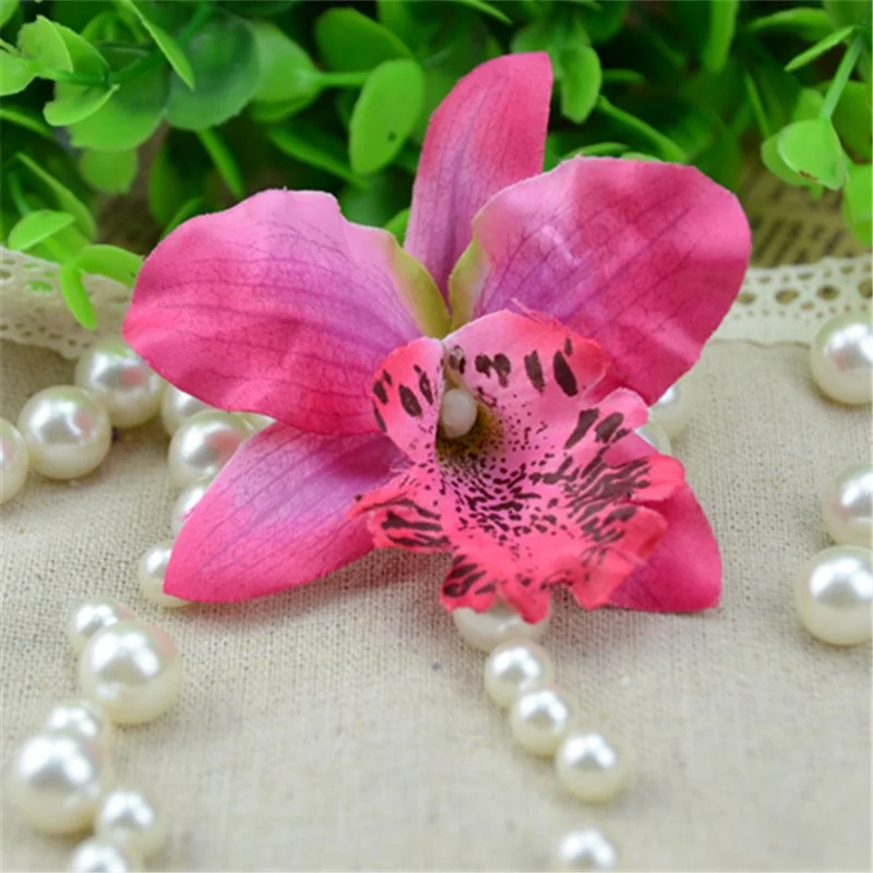 10pcs/lot 7CM Silk Artificial Orchid Flower Heads For Wedding Party Decoration Wreath DIY Craft Accessories Fake Flowers