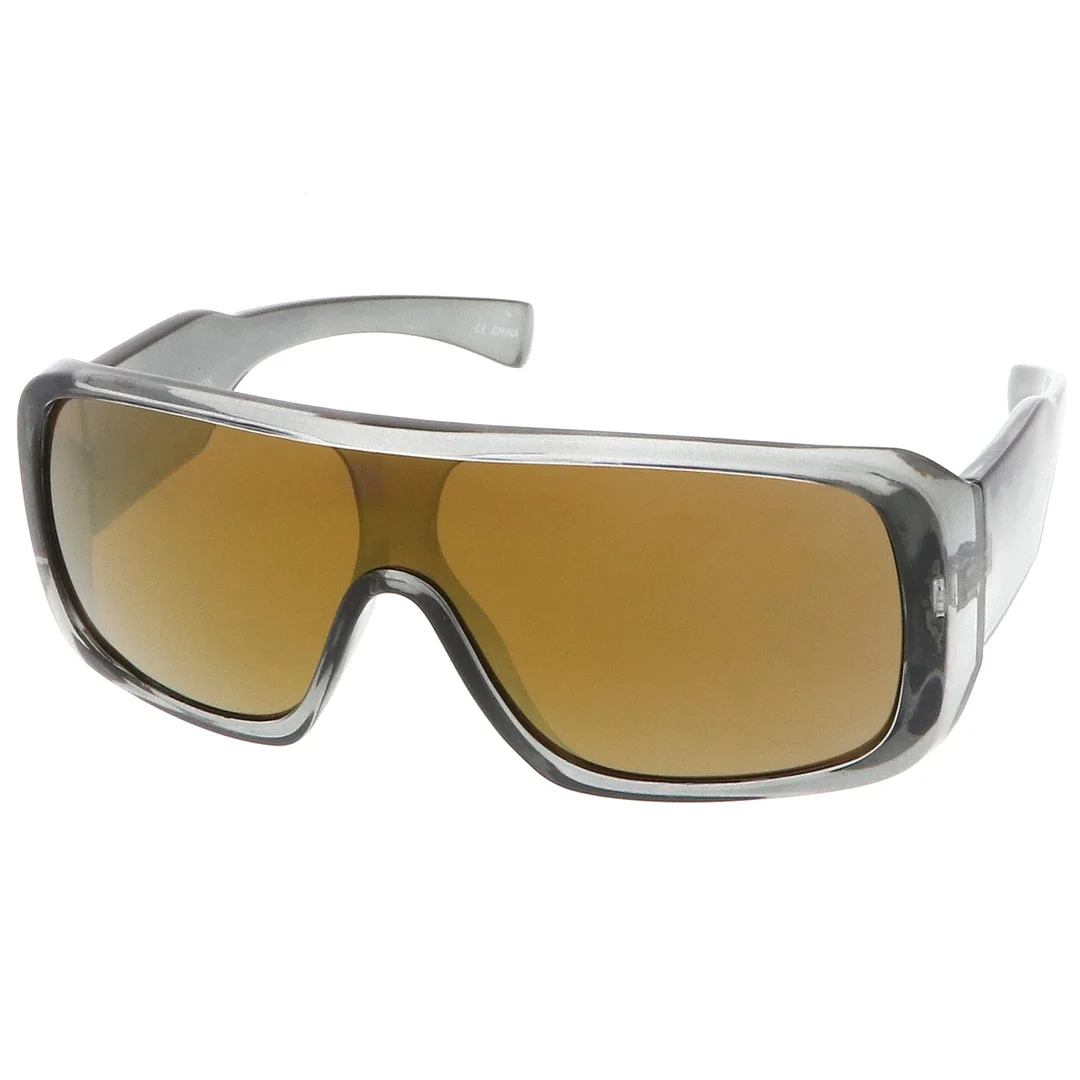 Men's Oversize Goggle Flat Top Mirror Mono Lens Shield glasses 60mm