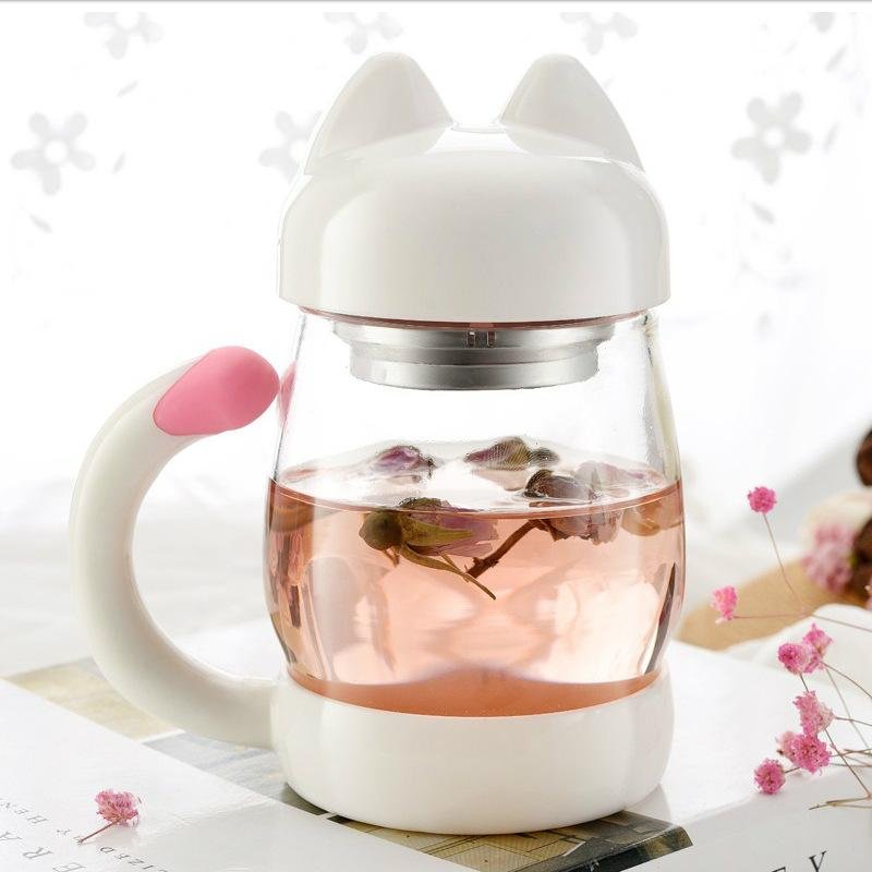 Cute Cat Glass Mug With  Tea Filter