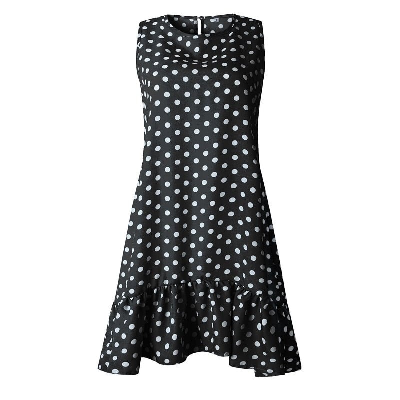 2020 New Women Summer Dress Polka Dot Chiffon Sleeveless Beach Mini Dress Casual Blue Sundress Fashion Plus Size For Women