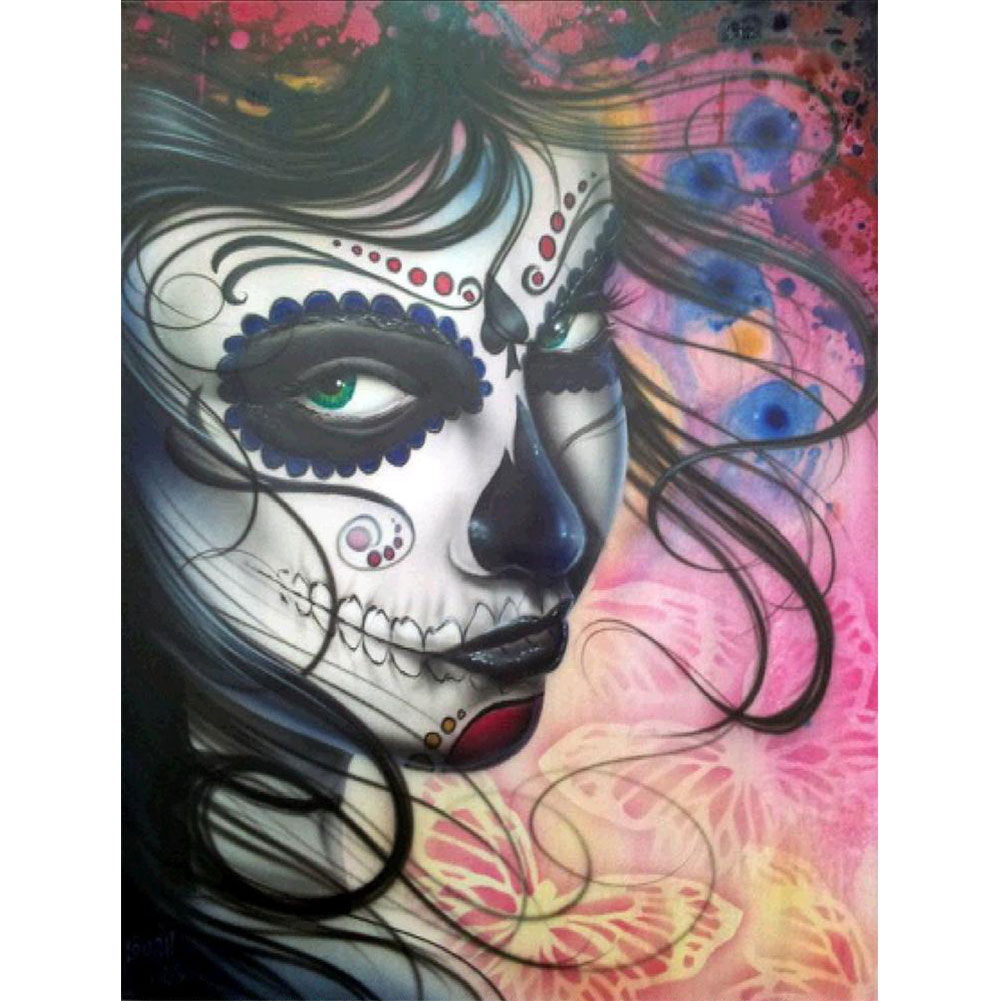 Skull Girl 30*40CM(Canvas) Full Round Drill Diamond Painting gbfke
