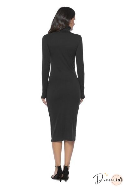 Ribbed Turtleneck Long Sleeve Dress
