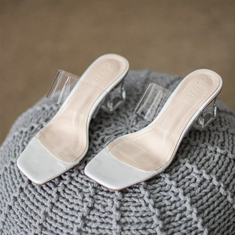 Summer 2021 Sandals For Women PVC Slippers Women's Strange Style High-heeled Sandals Transparent Thin Heel Shoes Large Size
