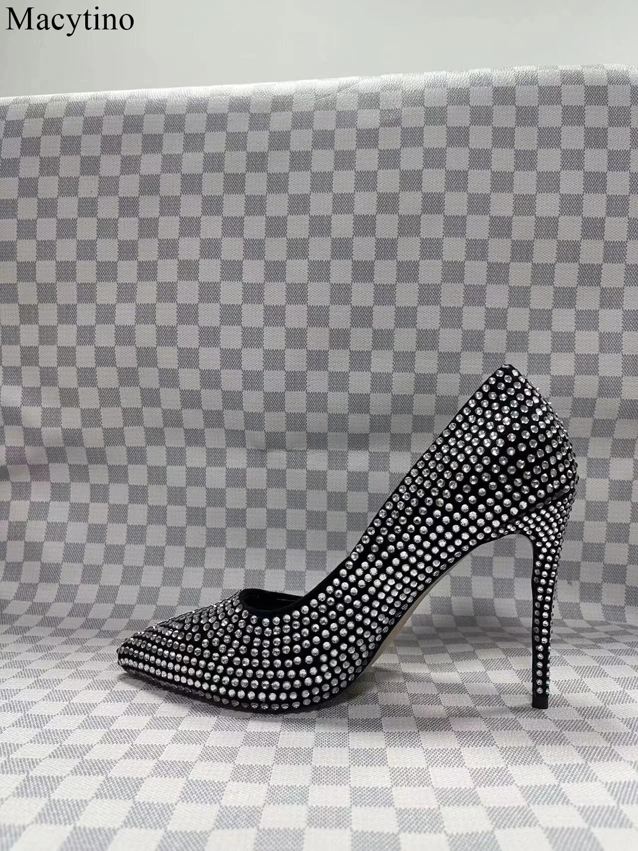 VCSHOES High Heels Black Bridal Shoes Wedding Pumps Crystal Embellished Formal Dress Shoes Women