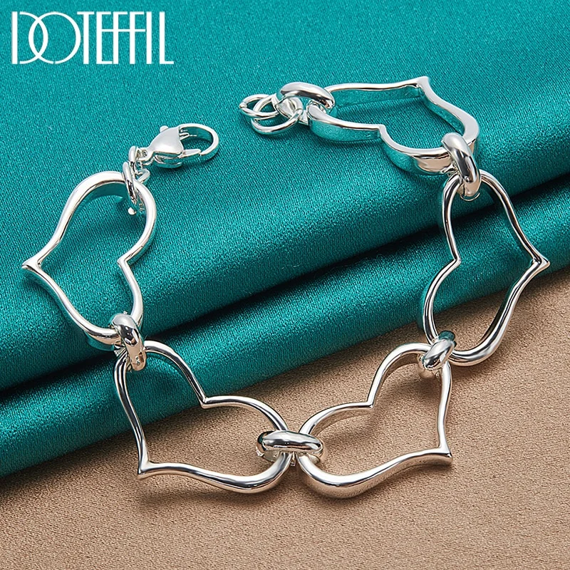 925 Sterling Silver Big Heart-Shaped Bracelet Chain For Women European Charm Wedding Engagement Party Jewelry
