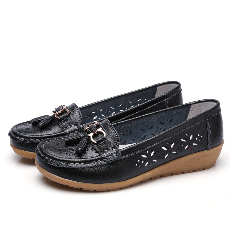 Women Shoes Flats Genuine Leather Slip On Shoes For Women Slipony Loafers Nurse Ballerina Tassel Platform Shoes Ladies Plus Size