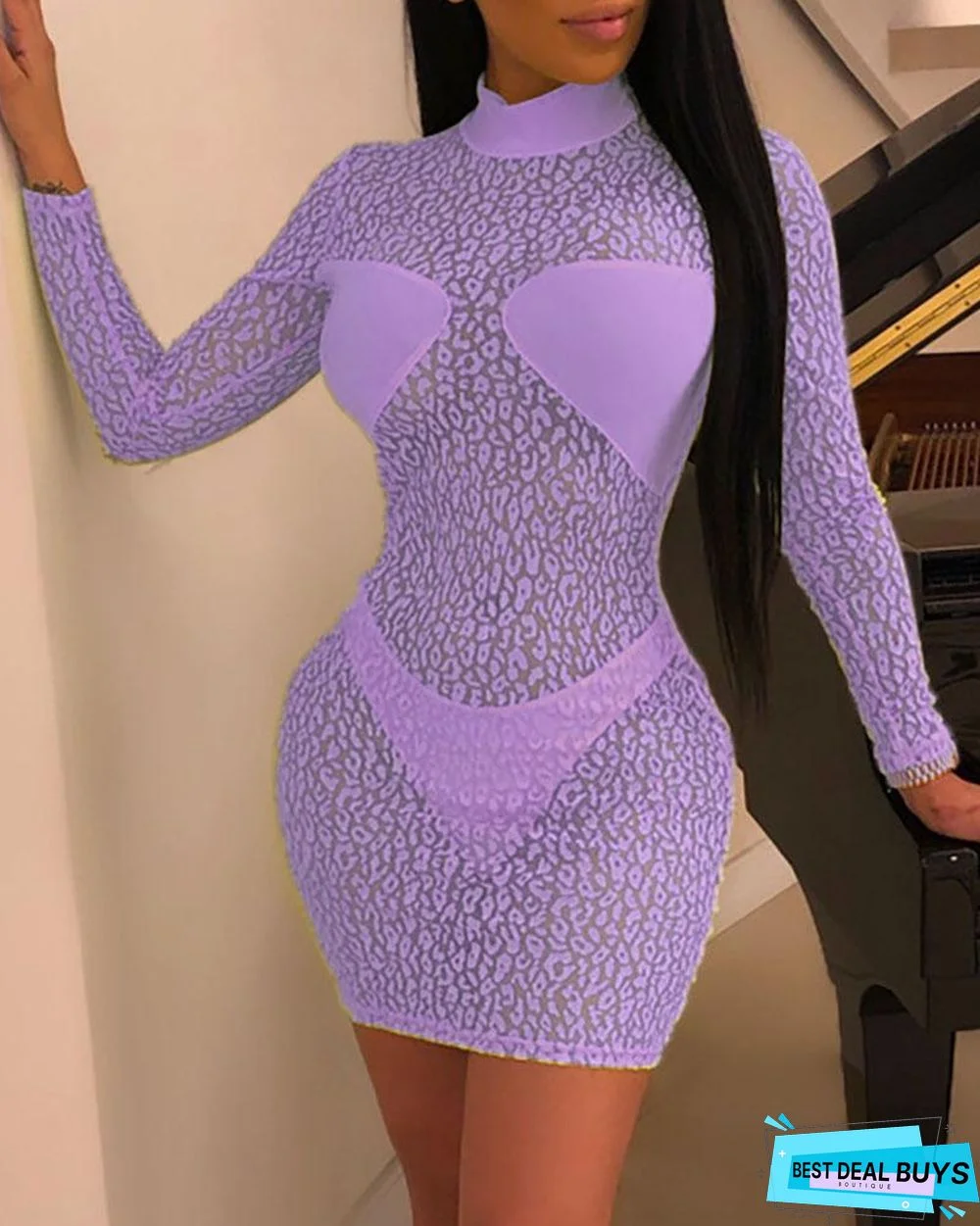 Sheer Leopard Print Bodycon Dress