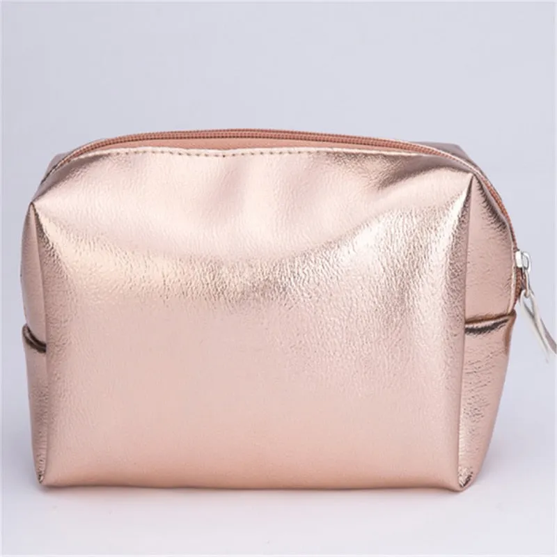 Women Cosmetic Bag Pink Gold Makeup Bag Zipper Make Up Handbag Organizer Storage Case Pouches Toiletry Wash Beauty Box