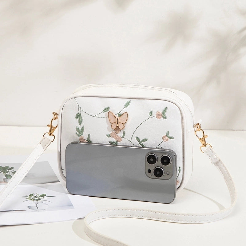 Women’s Medium Pu Leather Butterfly Elegant Vintage Style Zipper Camera Bag