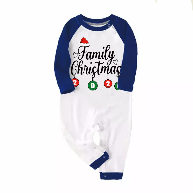 "Family Christmas" 2024 Letter Print Blue & Black Plaid Family Matching White Pajamas With Dog
