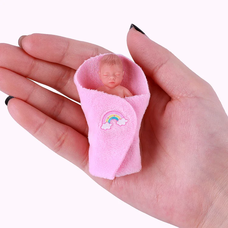 Full Platinum Solid Silicone 3 Inches Mini Sleeping Baby Doll Girl with Free Delicate Furniture Accessories