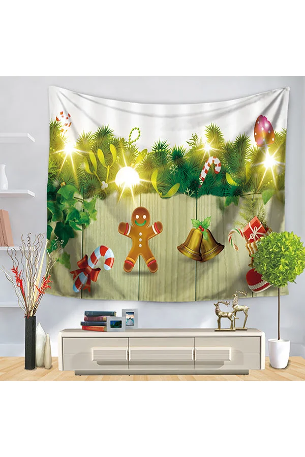 Home Decor Small Bell Gifts Print Merry Christmas Wall Tapestry Green-elleschic