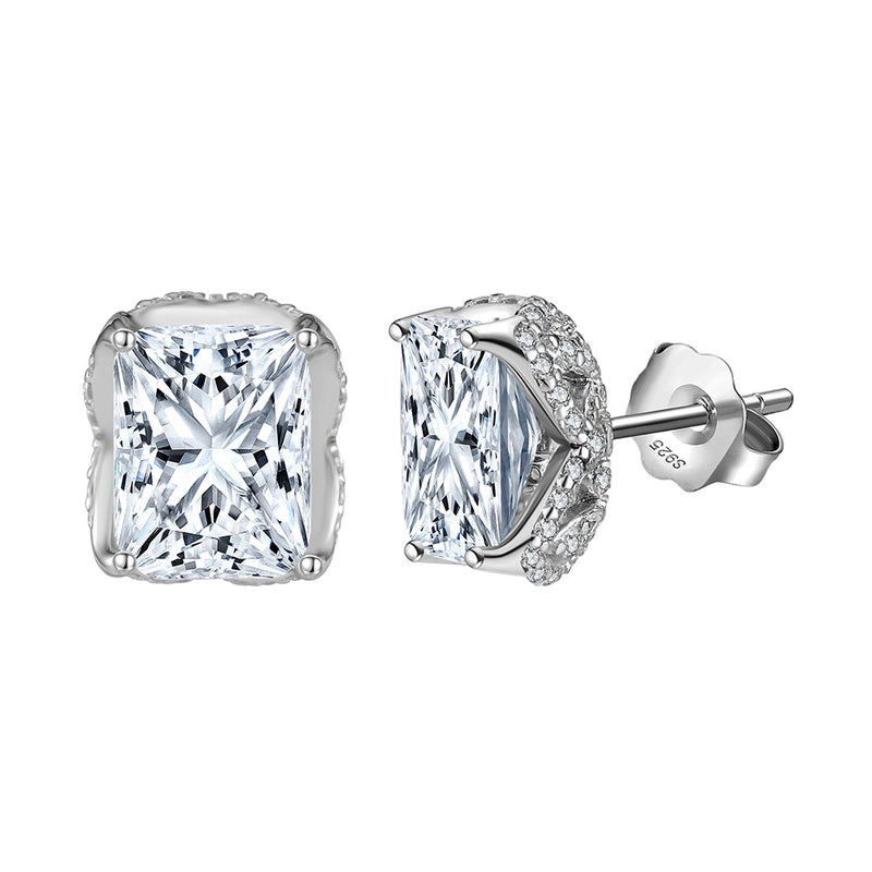 White Gold Plated Silver Plated 925 Sterling Silver Zircon 925 Sterling Silver Earrings Round Heart Shape Rhombus Earrings