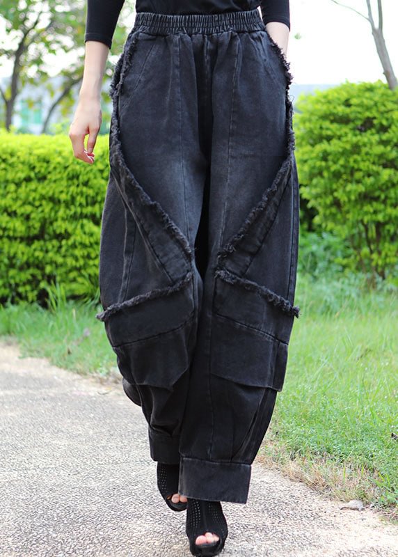 Boutique Black Grey Patchwork fashion Winter Denim Pants CK586- Fabulory