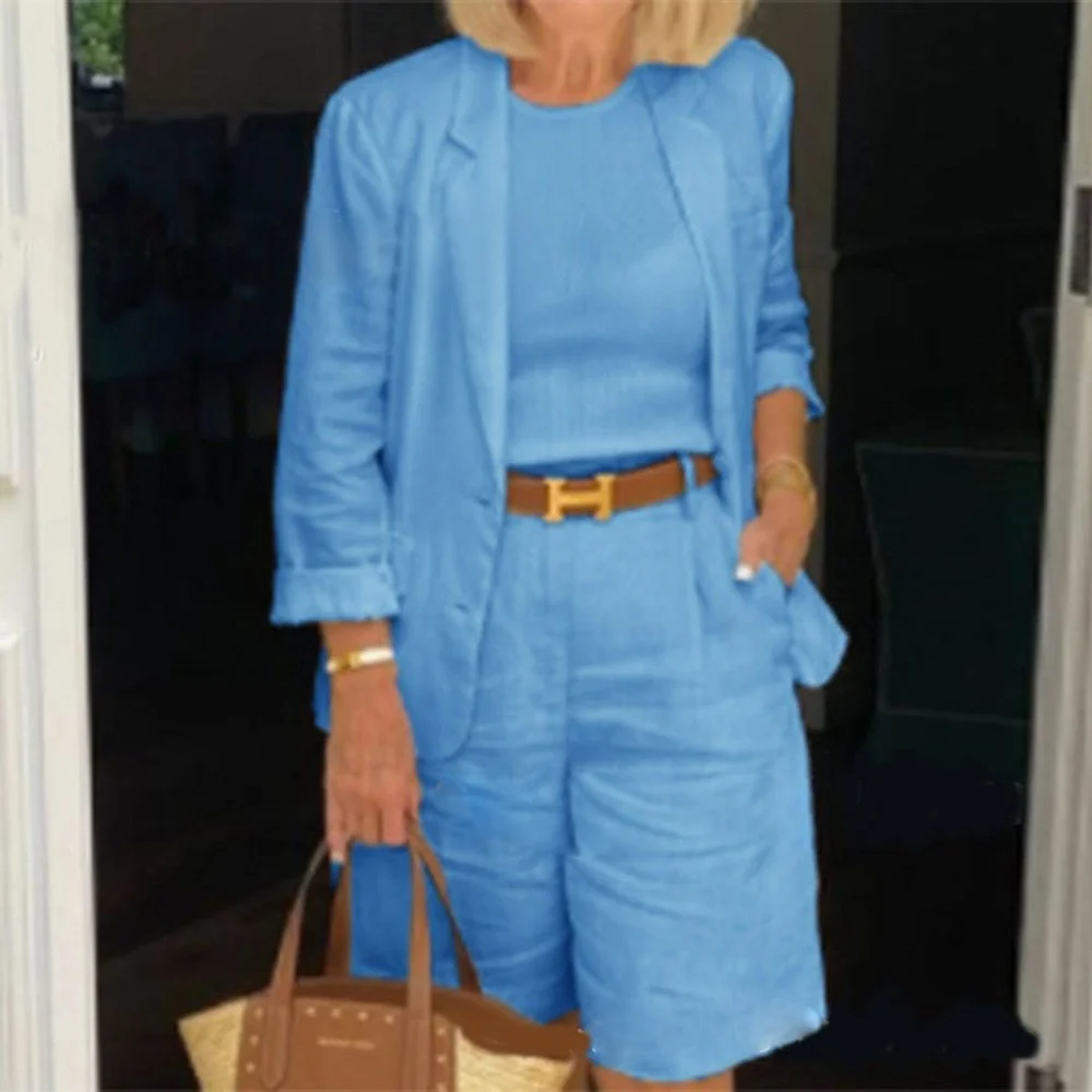 Athvotar Athvotar Spring And Autumn Cotton Mah-Size Casual Long-Sleeved Five-Sleeve Shorts Suit Two Sets