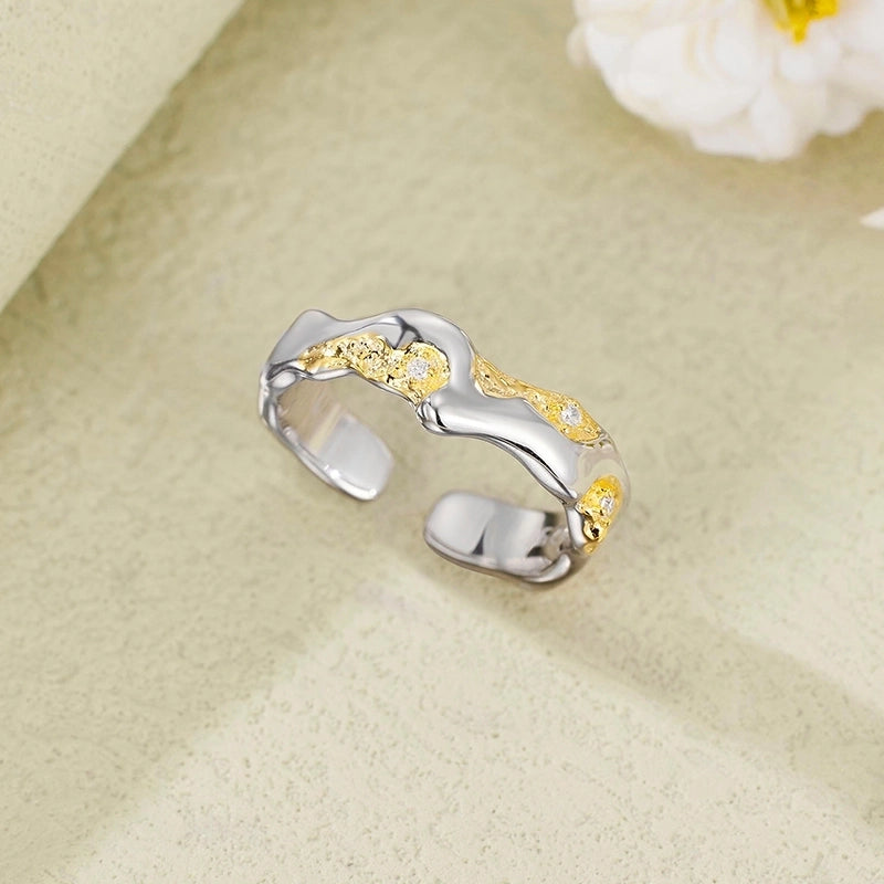 18K Gold Plated White Gold Plated 925 Sterling Silver Zircon Geometric Open Rings