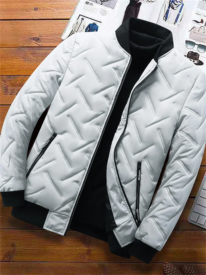 Men's Puffer Jacket Winter Jacket Quilted Jacket Winter Coat Windproof Warm Casual Daily Wear Stripes and Plaid Outerwear Clothing Apparel Casual Daily Trendy Black Light Green Gray