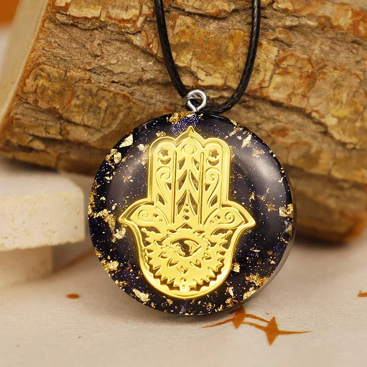Blue Sandstone With Hamsa Protection Necklace