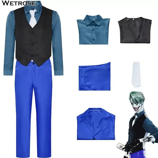[Wetrose] Joker Cosplay Costume Blue Suit Suicide Isekai Anime Full Set Halloween
