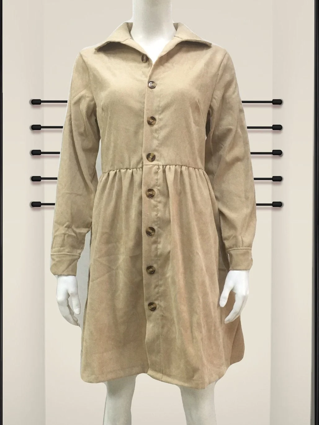 Women Long Sleeve V-neck Button Midi Dress