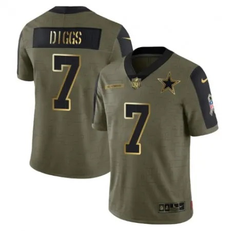 Men's Dallas Cowboys #7 Trevon Diggs 2021 Olive Salute To Service Golden Limited Stitched Jersey 4R7W